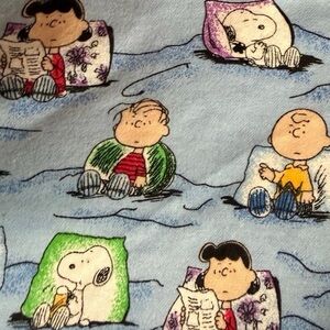 Peanuts Characters Blue Cotton Fabric Charlie Brown Snoopy Lucy